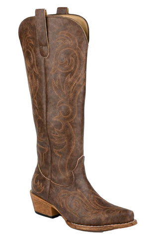 Roper Womens Ryder Brown Faux Leather 16in Cowboy Boots