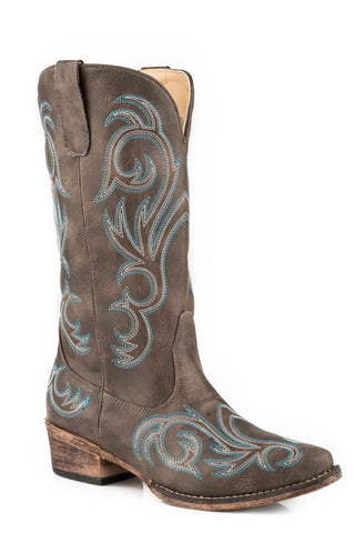 Roper Womens Riley Brown Faux Leather Cowboy Boots