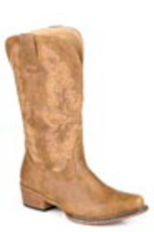 Roper Womens Sundown Tan Faux Leather 12in Cowboy Boots