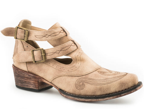 Roper Womens Willa Vintage Beige Faux Leather Ankle Boots