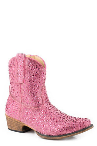 Roper Womens Shay Jewells Pink Faux Leather Cowboy Boots