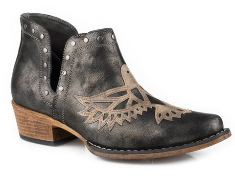 Roper Womens Ava Wings Vintage Black Faux Leather Eagle Studs Ankle Boots