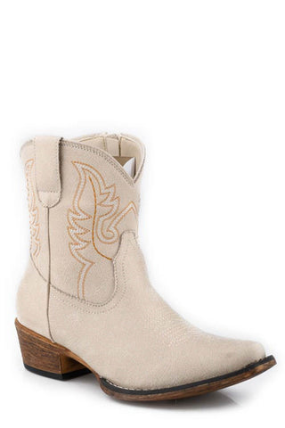 Roper Womens Shay 7in Off White Faux Leather Zipper Cowboy Boots