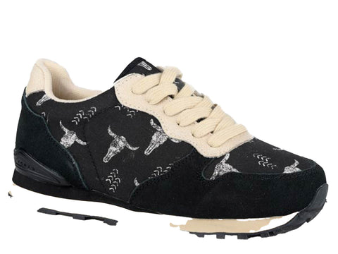 Roper Womens Giddyup Longhorn Black Suede Jogger Sneakers Shoes