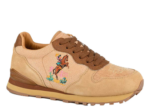 Roper Womens Giddyup Rider Tan Suede Jogger Sneakers Shoes