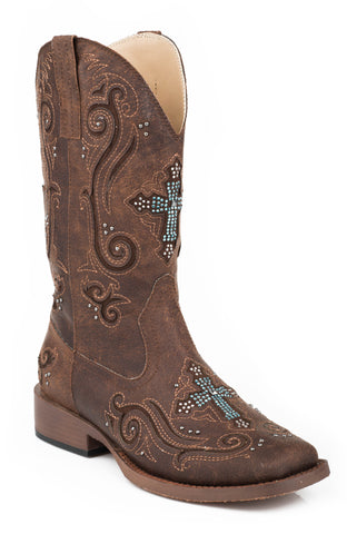 Roper Womens Faith Brown Faux Leather Cowboy Boots