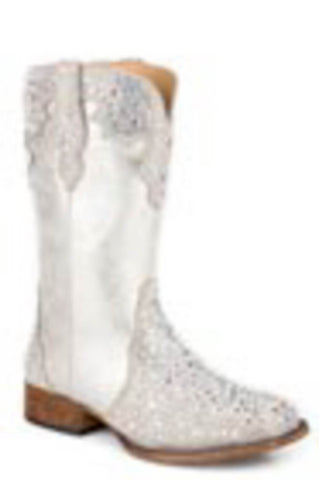 Roper Womens Starlit Silver Faux Leather Cowboy Boots
