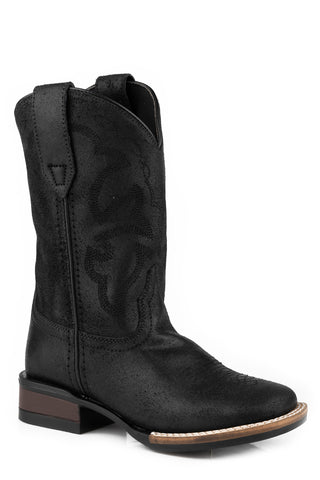 Roper Youth Unisex Monterey 10in Black Leather Square Toe Cowboy Boots