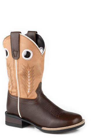 Roper Youth Boys James 10in Brown/Tan Leather Square Toe Cowboy Boots