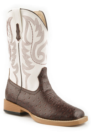 Roper Youth Unisex Bumps Dark Brown/White Faux Leather Cowboy Boots