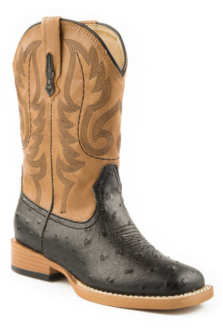 Roper Youth Unisex Bumps Black/Brown Faux Leather Cowboy Boots