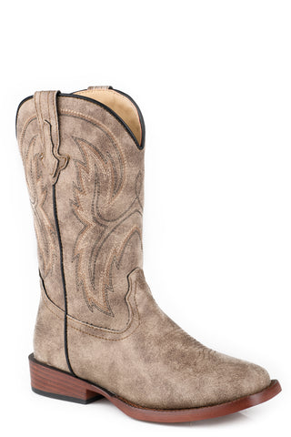 Roper Youth Unisex Eastwood Vintage Brown Faux Leather Cowboy Boots