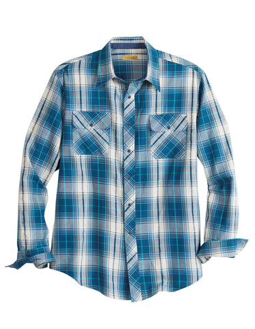 Tin Haul Mens 2200 Retro Dobby Blue/White 100% Cotton L/S Shirt