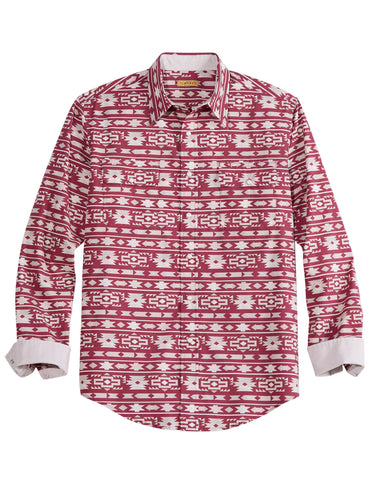 Tin Haul Mens Aztec Stripe Wine/White 100% Cotton L/S Shirt