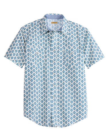 Tin Haul Mens Ombre Aztec Tiles Blue/White 100% Cotton S/S Shirt