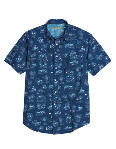 Tin Haul Mens Cowboy Tropics Blue 100% Cotton S/S Shirt