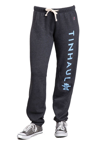 Tin Haul Womens Logo Down Leg Black Cotton Blend Sweat Pants