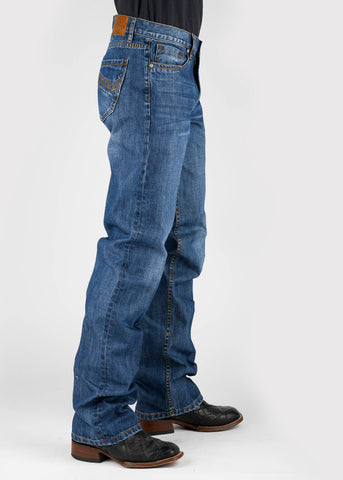 Tin Haul Mens Regular Joe Angle Embroidered Blue 100% Cotton Jeans