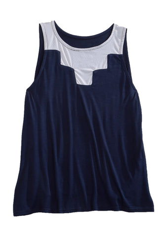 Tin Haul Womens 1820 Fine Mesh Insert Navy/White Poly/Rayon S/L Tank Top