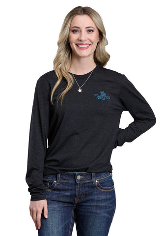 Tin Haul Womens Script With Succulents Black Poly/Cotton L/S T-Shirt