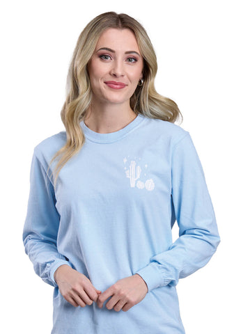 Tin Haul Womens Cactus And Stars Light Blue 100% Cotton L/S T-Shirt