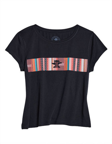 Tin Haul Womens Serape Across Chest Black Cotton Blend S/S T-Shirt
