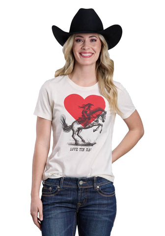 Tin Haul Womens Love Cowgirl In A Heart Natural Cotton Blend S/S T-Shirt