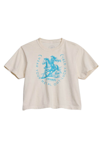 Tin Haul Womens Wear Your Metal Out Horseshoe Ivory 100% Cotton S/S T-Shirt