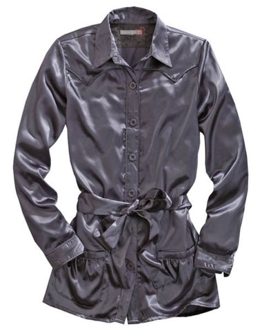 Tin Haul Womens Self Belted Western Grey 100% Polyester L/S Shirt