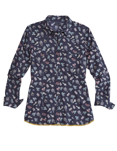 Tin Haul Womens 2421 Tossed Cactus Black 100% Cotton L/S Shirt