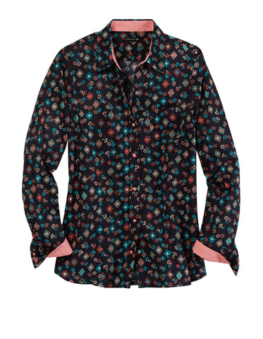 Tin Haul Womens Floral Aztec Print Black 100% Cotton L/S Shirt