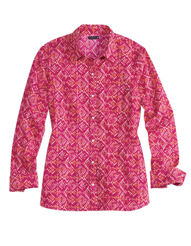 Tin Haul Womens Water Color Aztec Pink 100% Cotton L/S Shirt