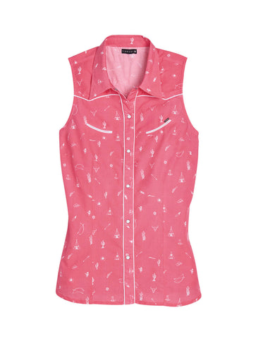 Tin Haul Womens 2491 Western Ditzy Pink 100% Cotton L/S Shirt