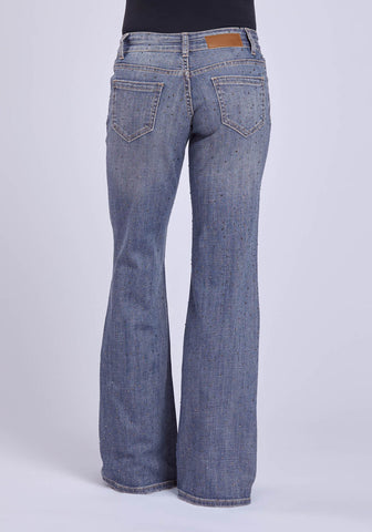 Stetson Womens Ella Fit Rhinestone Allover Blue Cotton Blend Jeans