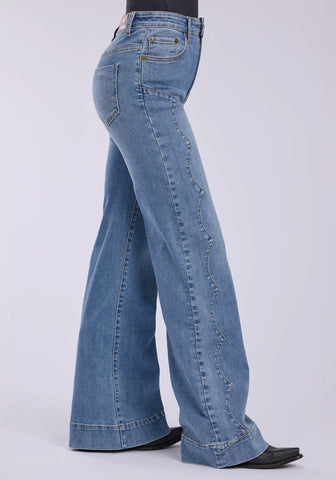 Tin Haul Womens 870 Claire Side Yokes Blue Cotton Blend Jeans