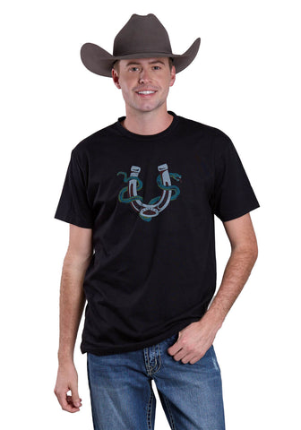 Tin Haul Unisex Rattlesnake Horseshoe Black Cotton Blend S/S T-Shirt