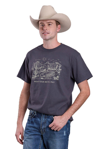 Tin Haul Unisex Desert Cactus Scene With Rope Grey 100% Cotton S/S T-Shirt