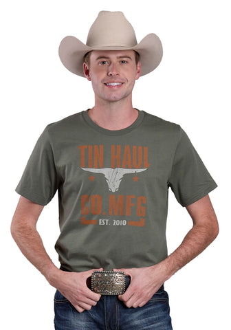 Tin Haul Unisex Burnt Orange Steerhead Military Green 100% Cotton S/S T-Shirt