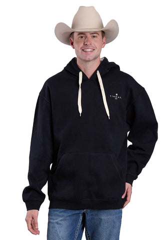 Tin Haul Mens Embroidered Script Black Cotton Blend Hoodie