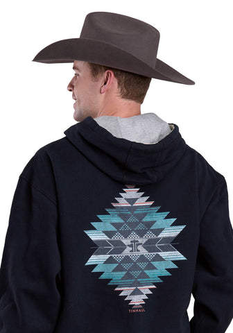 Tin Haul Mens Full Aztec Back Black Cotton Blend Hoodie