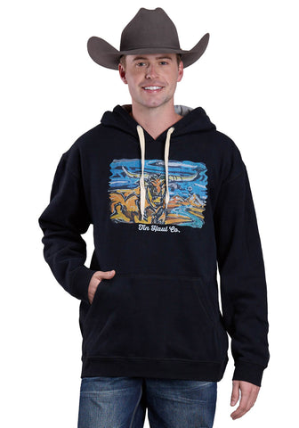 Tin Haul Mens Longhorn By River Black Cotton Blend Hoodie