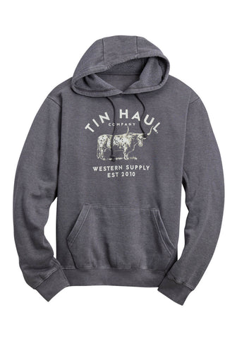 Tin Haul Mens Steer Western Supply Grey Cotton Blend Hoodie