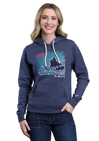 Tin Haul Womens Roping Cowgirl Blue Cotton Blend Hoodie