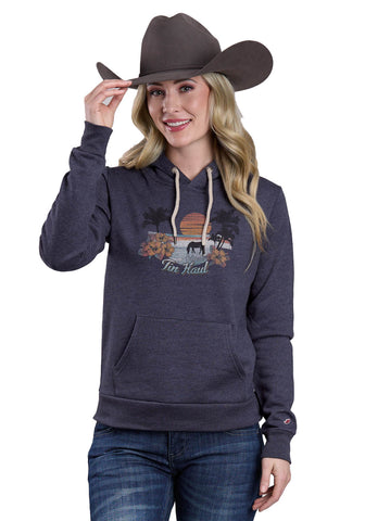 Tin Haul Womens Horse Drinking The Ocean Navy Cotton Blend Hoodie