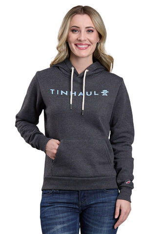 Tin Haul Womens Tri-Blend Script Heather Charcoal Poly/Cotton Hoodie