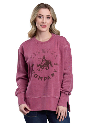 Tin Haul Womens Horserider Rose Red Cotton Blend Sweatshirt