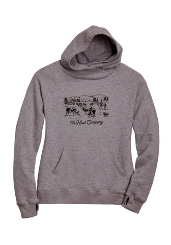 Tin Haul Womens Cows on the Prairie Heather Grey Cotton Blend Hoodie