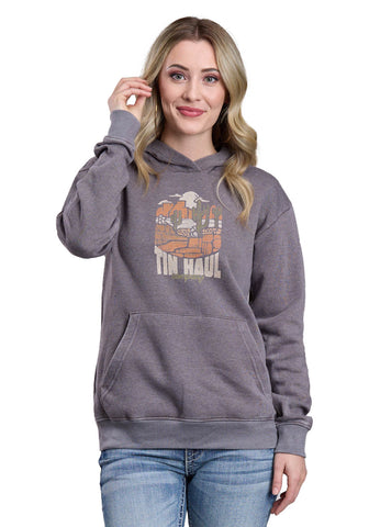 Tin Haul Womens Mesa Desert Cactus Grey Cotton Blend Hoodie