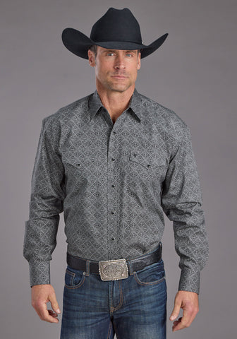 Stetson Mens 2237 Iron Filigree Grey 100% Cotton L/S Shirt