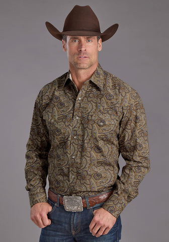Stetson Mens San Antonio Paisley Brown 100% Cotton L/S Shirt